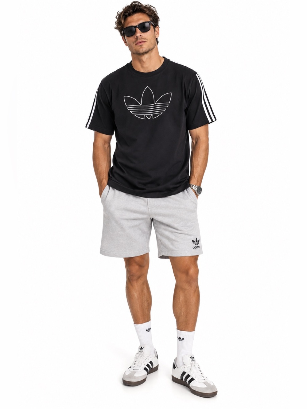 Adidas originals Black Tee with 3 white stripes embroidered logo nwt xl t-shirt